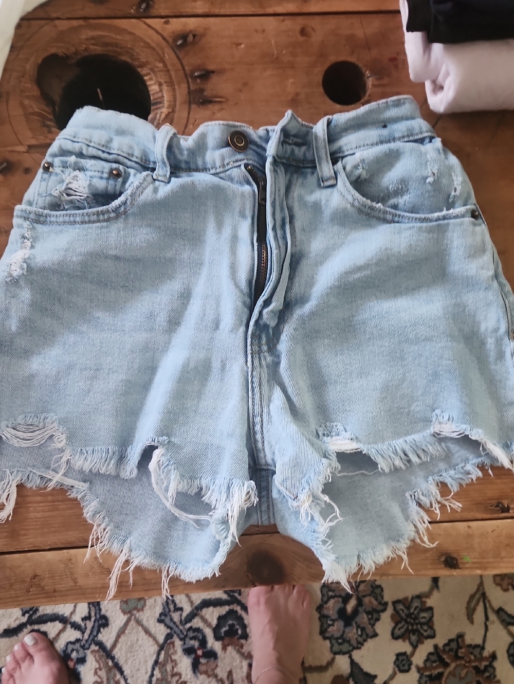Abercrombie & Fitch Light Blue Distressed Denim Shorts